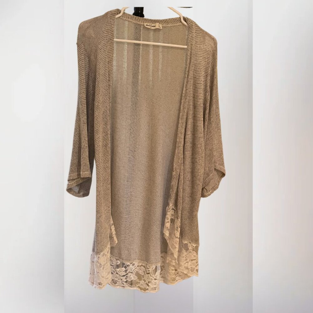 Abercrombie Kids | Tan Knit Cardigan with Lace Trim | L/XL